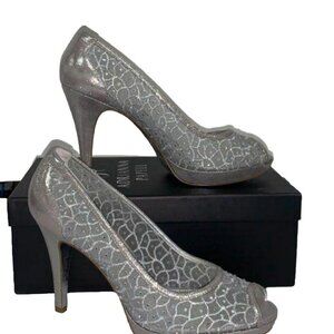 Women's ADRIANNA PAPELL Silver High Heel Shoes Size 10 Pre-owned Original Box